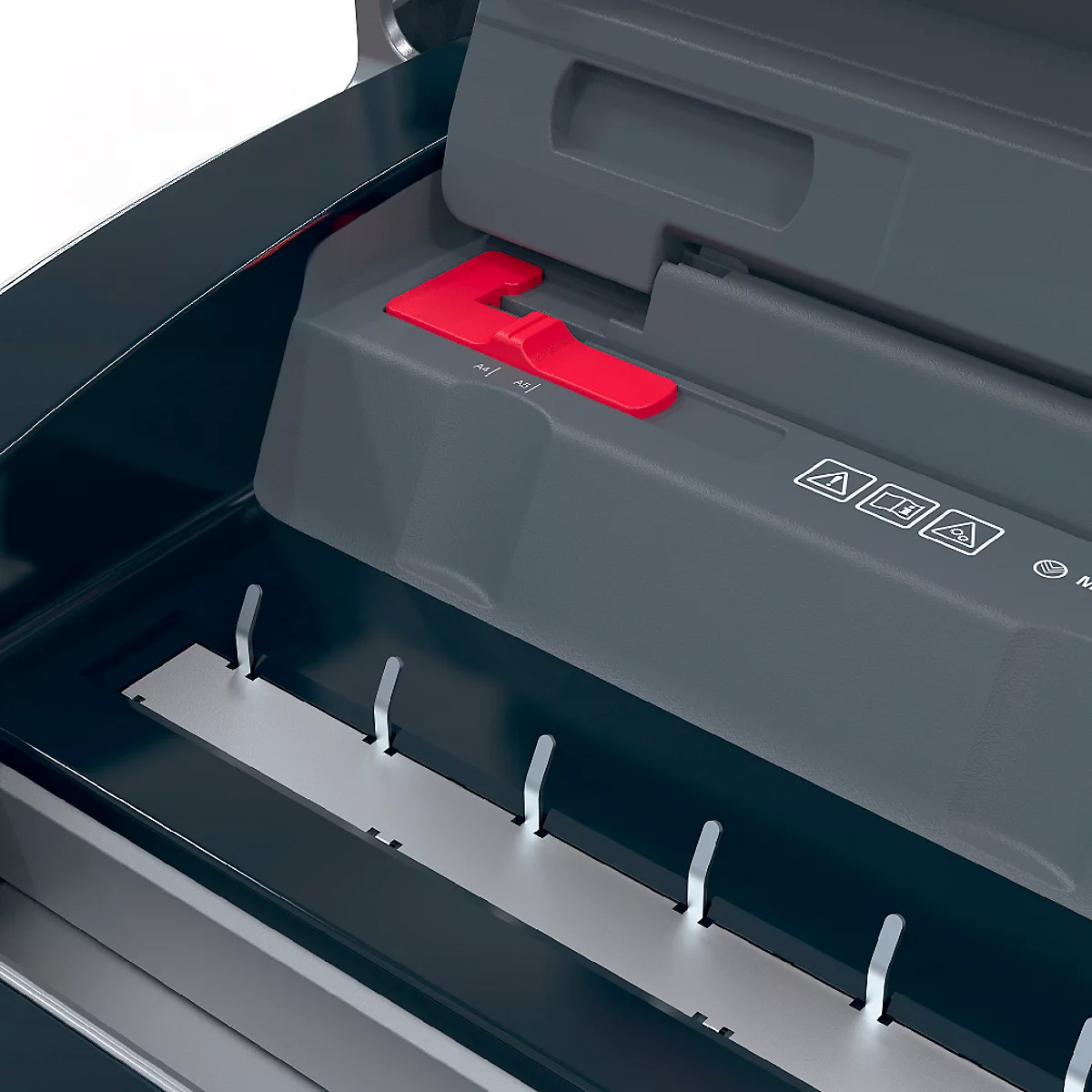 Detail van een printer, rood gemarkeerd mechanisme.