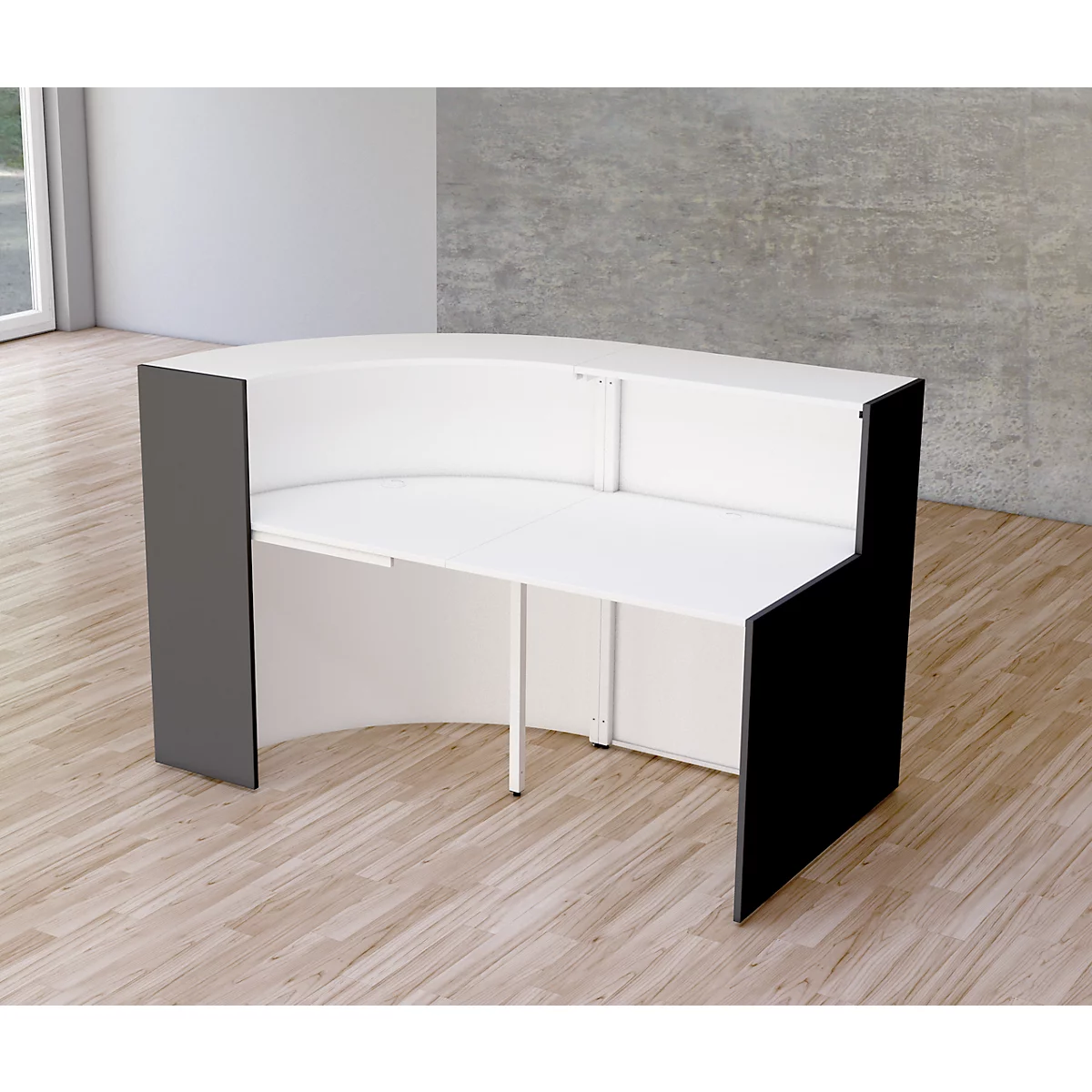 Gebogen ontvangstbalie Faro Kompakt, 2 elementen, kabelgeleiding, B 1750 x D 950 x 1120 mm, wit/antraciet