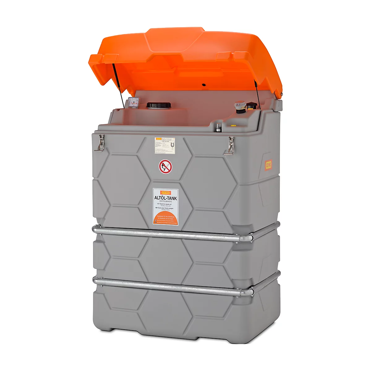 Gebrauchtöltank CUBE, Komplettanlage, B1200xT1150xH1800 mm, 1500 l, mit Schmutzsieb & Abtropffläche