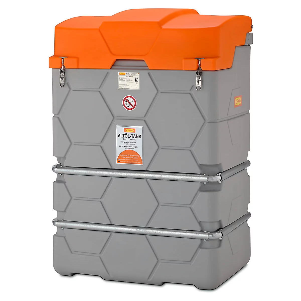 Gebrauchtöltank CUBE, Komplettanlage, B1200xT1800xH1800 mm, 2500 l, mit Schmutzsieb & Abtropffläche