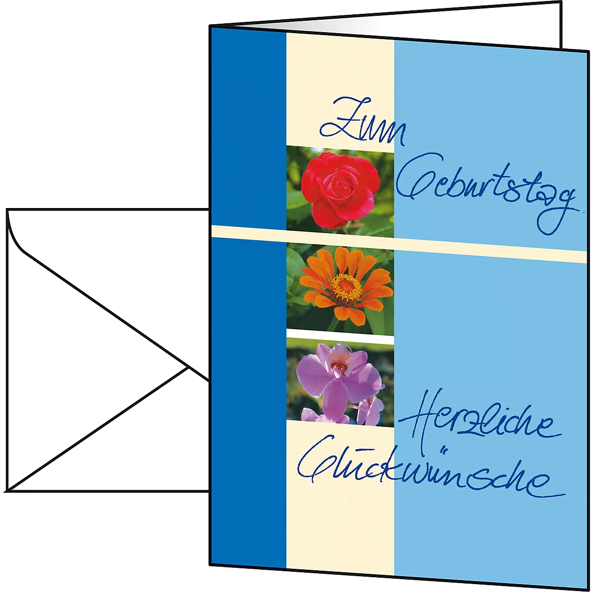 Geburtstagskarte Sigel Trio, A6, vorne mit Motiv, klappbar, geeignet für Drucker/Kopierer, inkl. Umschläge, FSC®-Glanzkarton, 10 Stück