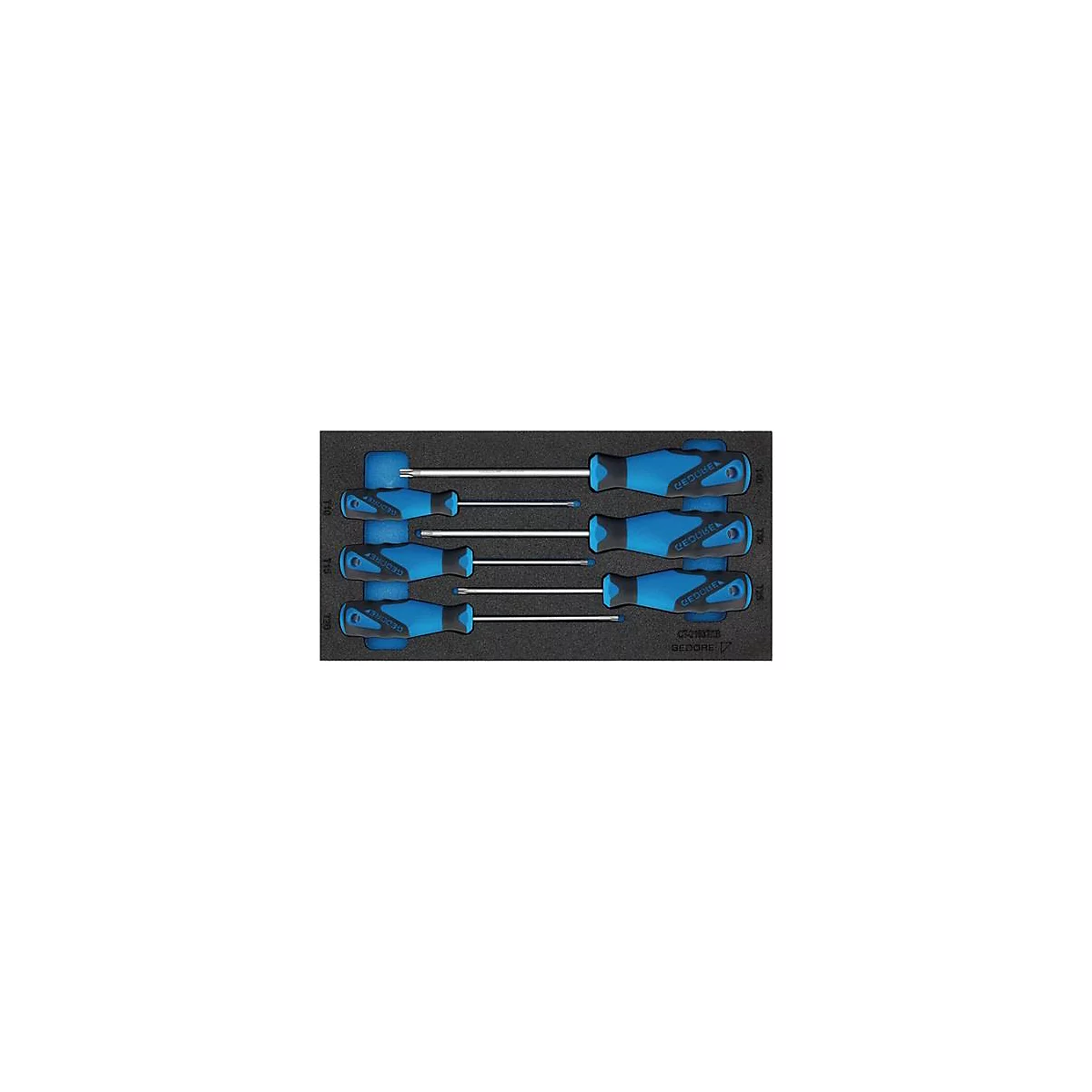 Gedore gereedschapsbak 1500 CT1-2163 TX, 1/3 module, incl. schroevendraaier-assortiment, 6 st, B 157,5 x D 310 x H 35 mm, schuimrubber, zwart/blauw