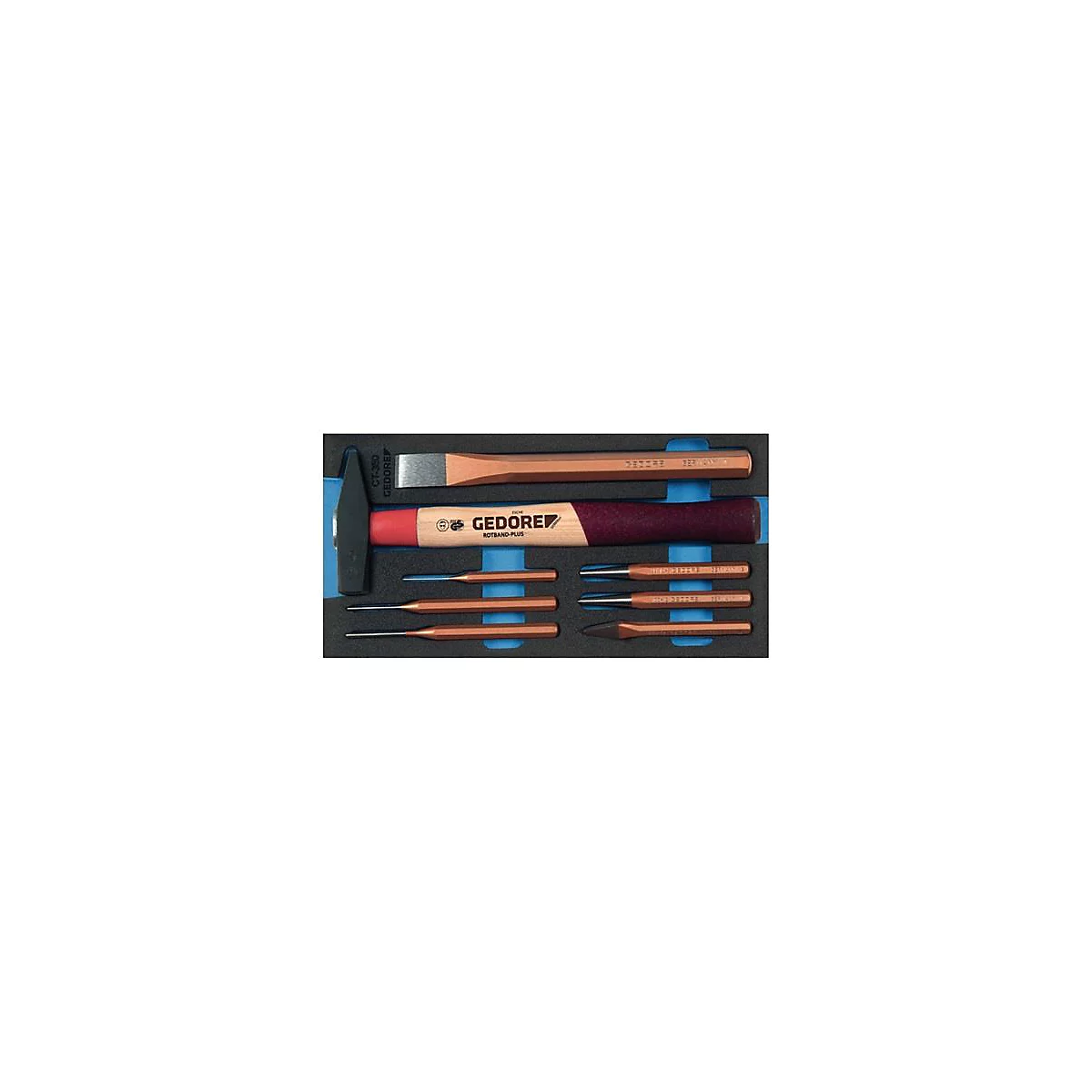 Gedore gereedschapsbak 1500 CT1-350, 1/3 module, incl. slaggereedschap assortiment, 8 st, B 157,5 x D 310 x H 35 mm, schuim, zwart/blauw