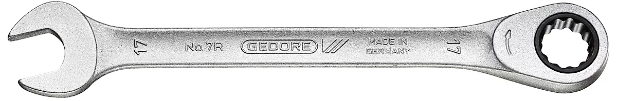 Gedore Maulringratschenschlüssel 7 R, SW 10 mm, Länge 160 mm, CV-Stahl, flach, Zwölfkant mit UD-Profil