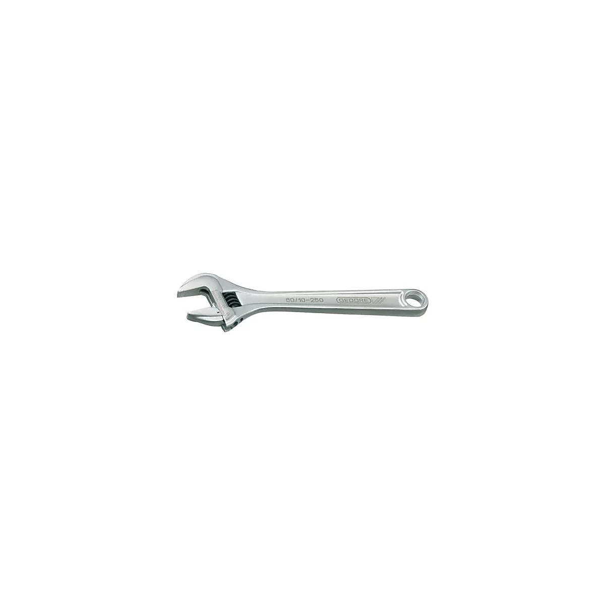 Verstellbarer Schraubenschlüssel aus Metall, Marke Gedore. Auf dem Werkzeug sind Markierungen wie "60/10-250" und das Firmenlogo sichtbar.
