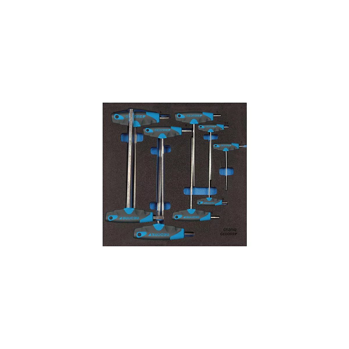 Gedore Werkzeugeinlage 1500 CT2-DT 2142, 2/3 Modul, inkl. Winkelschraubendrehersortiment, 9-tlg., B 315 x T 310 x H 35 mm, Schaumstoff, schwarz/blau