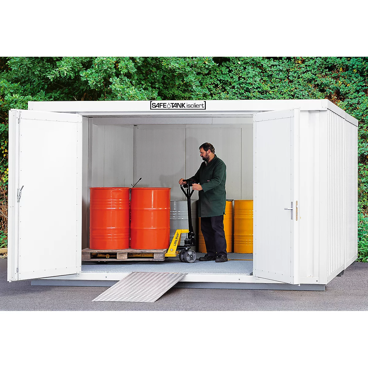Gefahrstoffcontainer SAFE Tank 2000, isoliert, RAL 9002 grauweiß, B 3050 x T 4340 x H 2520 mm