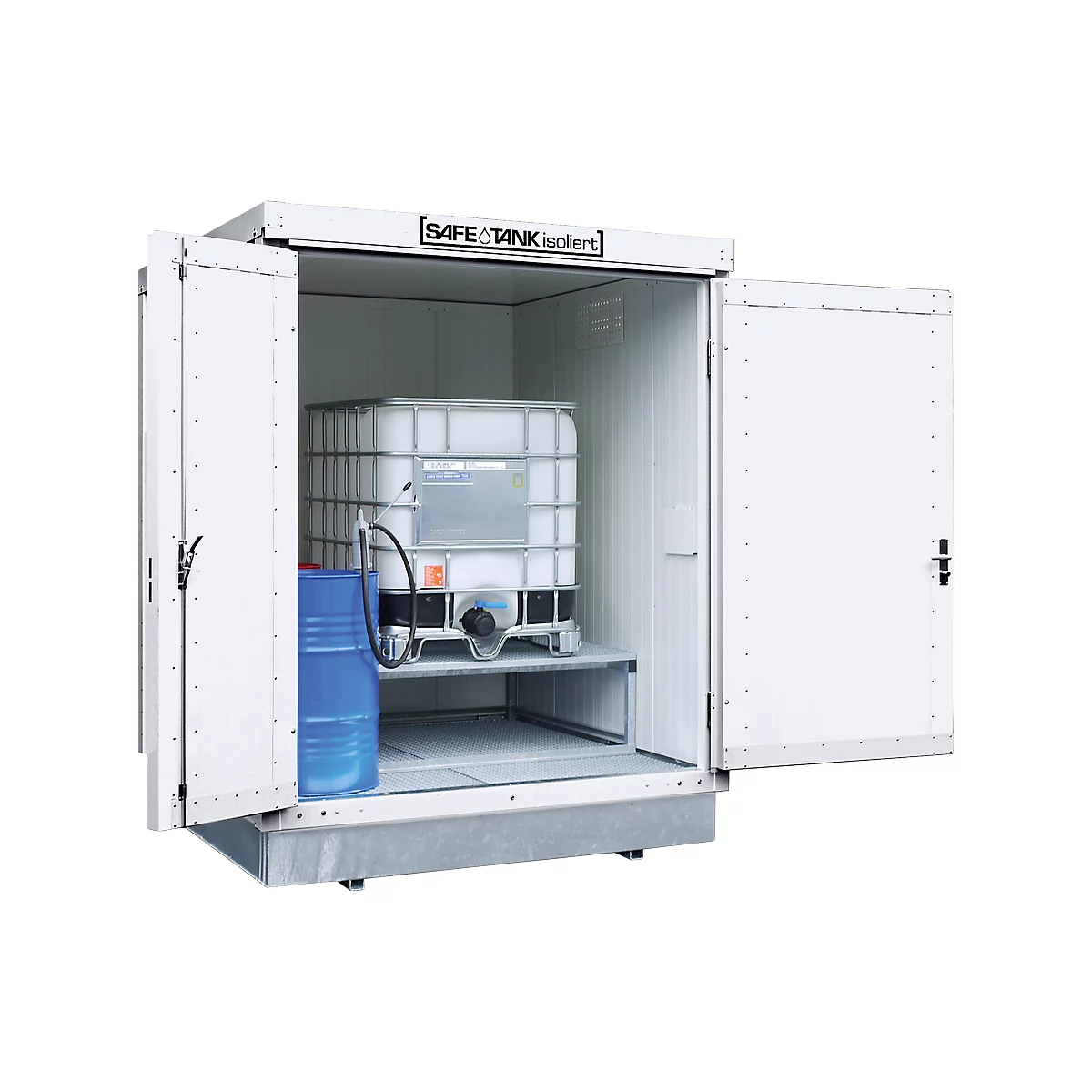 Gefahrstoffcontainer SAFE Tank 400 KTC, isoliert, RAL 9002 grauweiß, B 2100 x T 2170 x H 2650 mm
