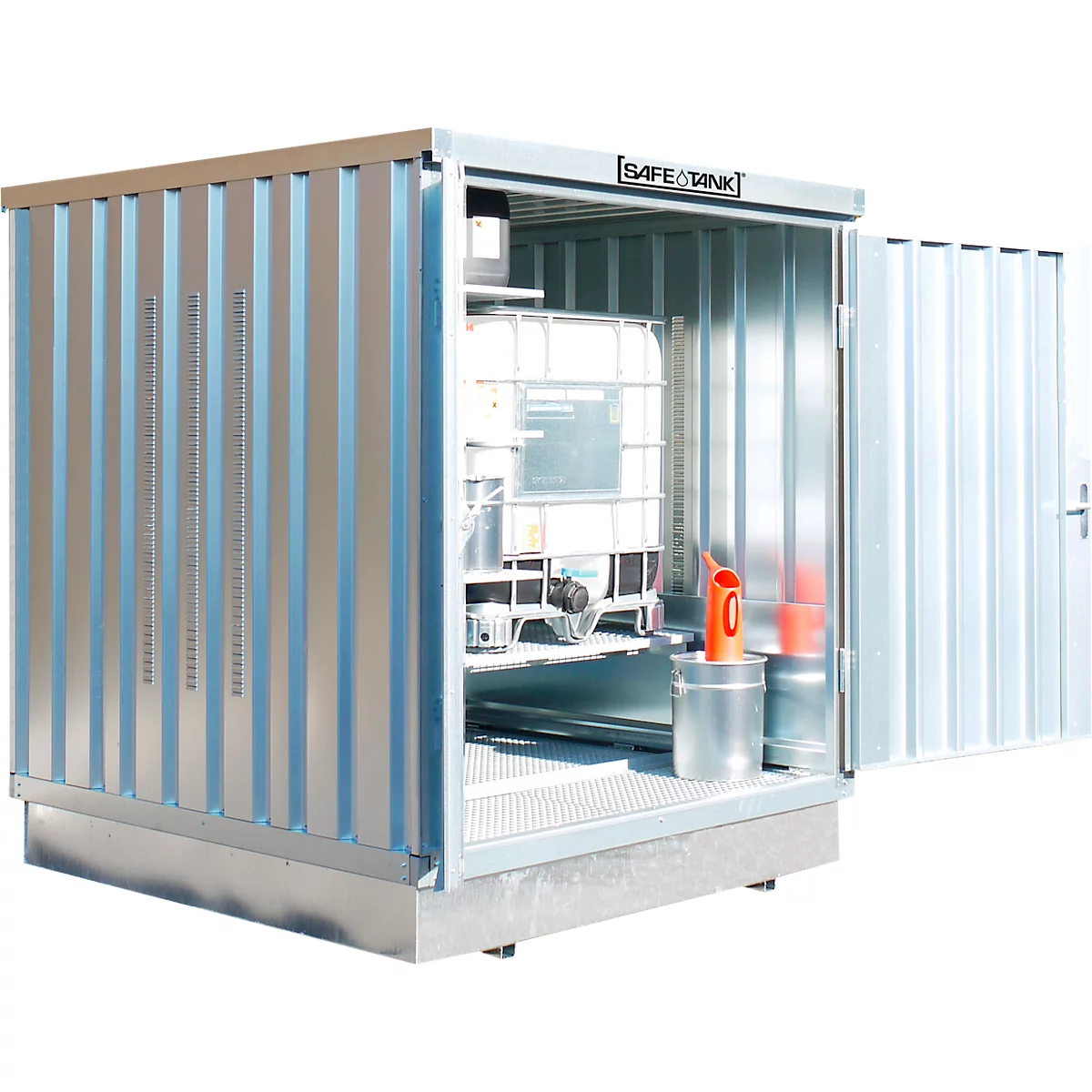 Gefahrstoffcontainer SAFE Tank 400 KTC, verzinkt, B 2100 x T 2170 x H 2400 mm, bis 1 x 1000 l IBC zur passiven Lagerung