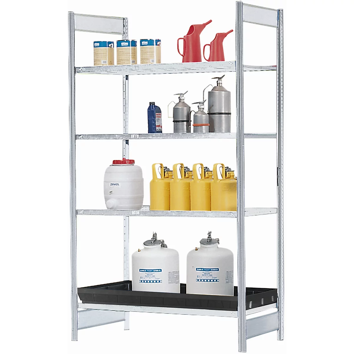 Gefahrstoffregal asecos RSG-V 1364, B 1360 x T 640 x H 2000 mm, mit 36 l PE-Auffangwanne, 3 Gitterostböden aus verzinktem Stahl
