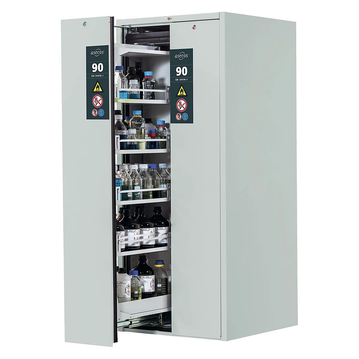 Gefahrstoffschrank Asecos V-LINE, Typ 90, 2 Vertikalauszügen, lichtgrau/lichtgrau