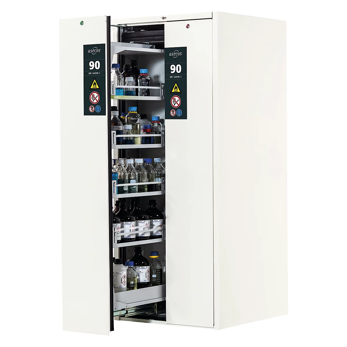 Gefahrstoffschrank Asecos V-LINE, Typ 90, 2 Vertikalauszügen, Reinweiß/Reinweiß