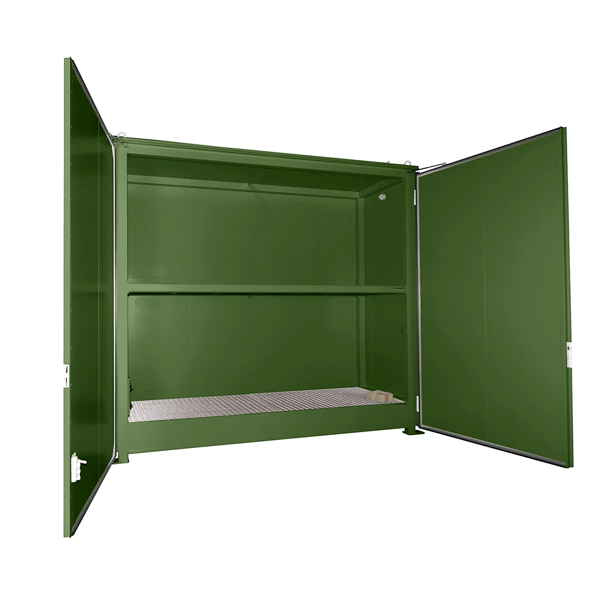 Geïsoleerde rekkenbak BAUER CEH 36-2, staal, dubbele vleugeldeur, B 3850 x D 1500 x H 3550 mm, groen