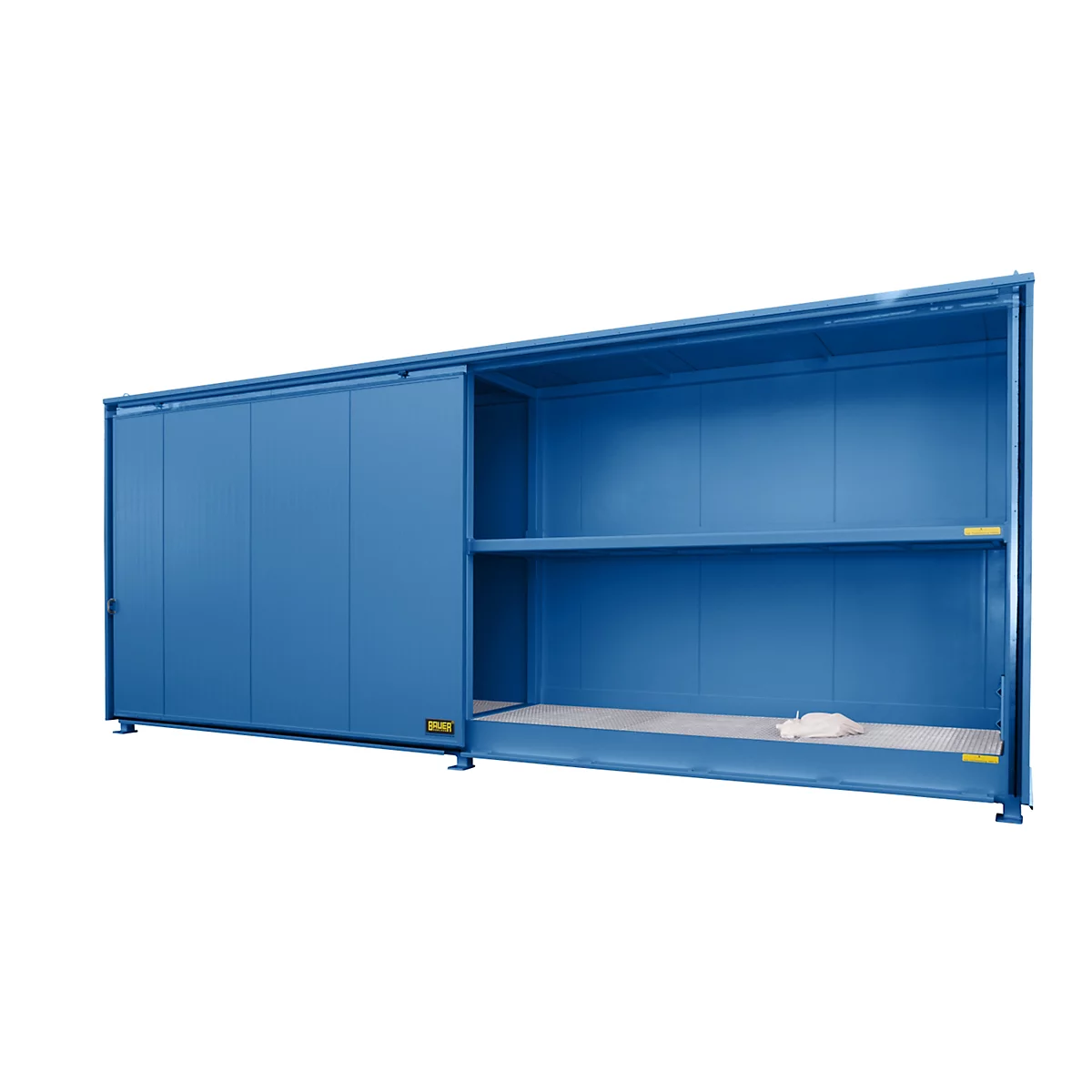 Geïsoleerde rekkenbak BAUER CEH 81-2, staal, schuifdeur, B 8400 x D 1550 x H 3190 mm, blauw