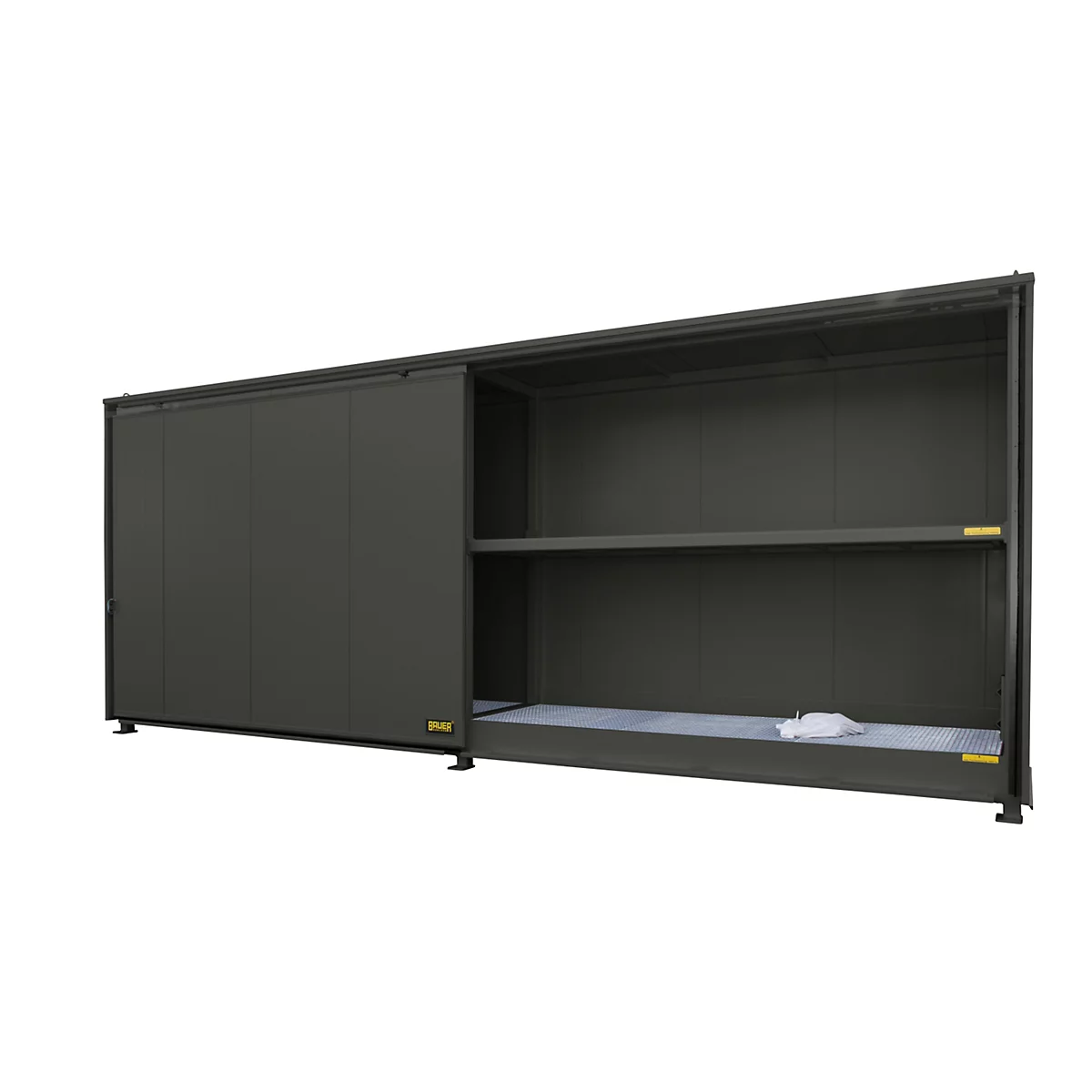 Geïsoleerde rekkenbak BAUER CEH 81-2, staal, schuifdeur, B 8400 x D 1550 x H 3190 mm, grijs