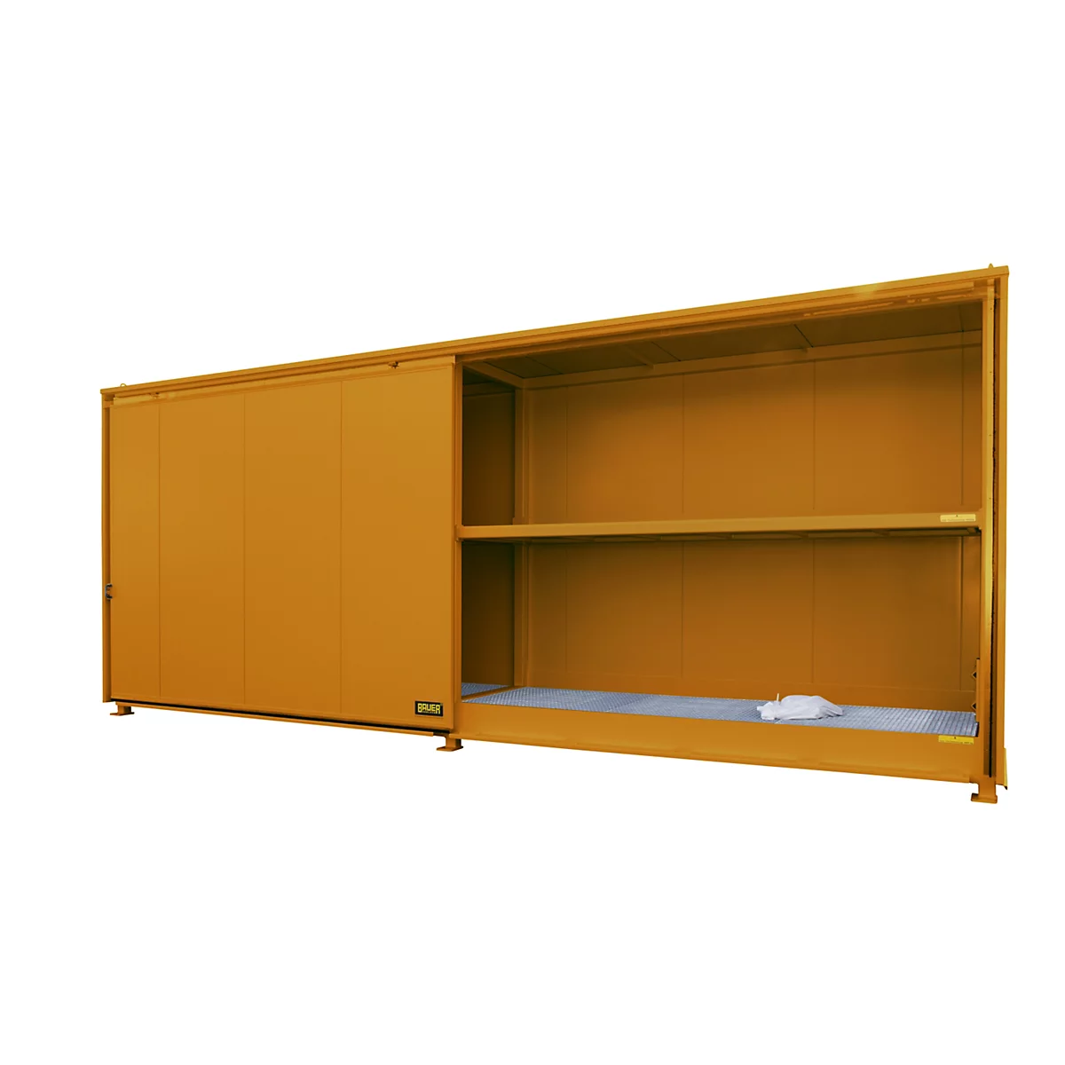 Geïsoleerde rekkenbak BAUER CEH 81-2, staal, schuifdeur, B 8400 x D 1550 x H 3190 mm, oranje