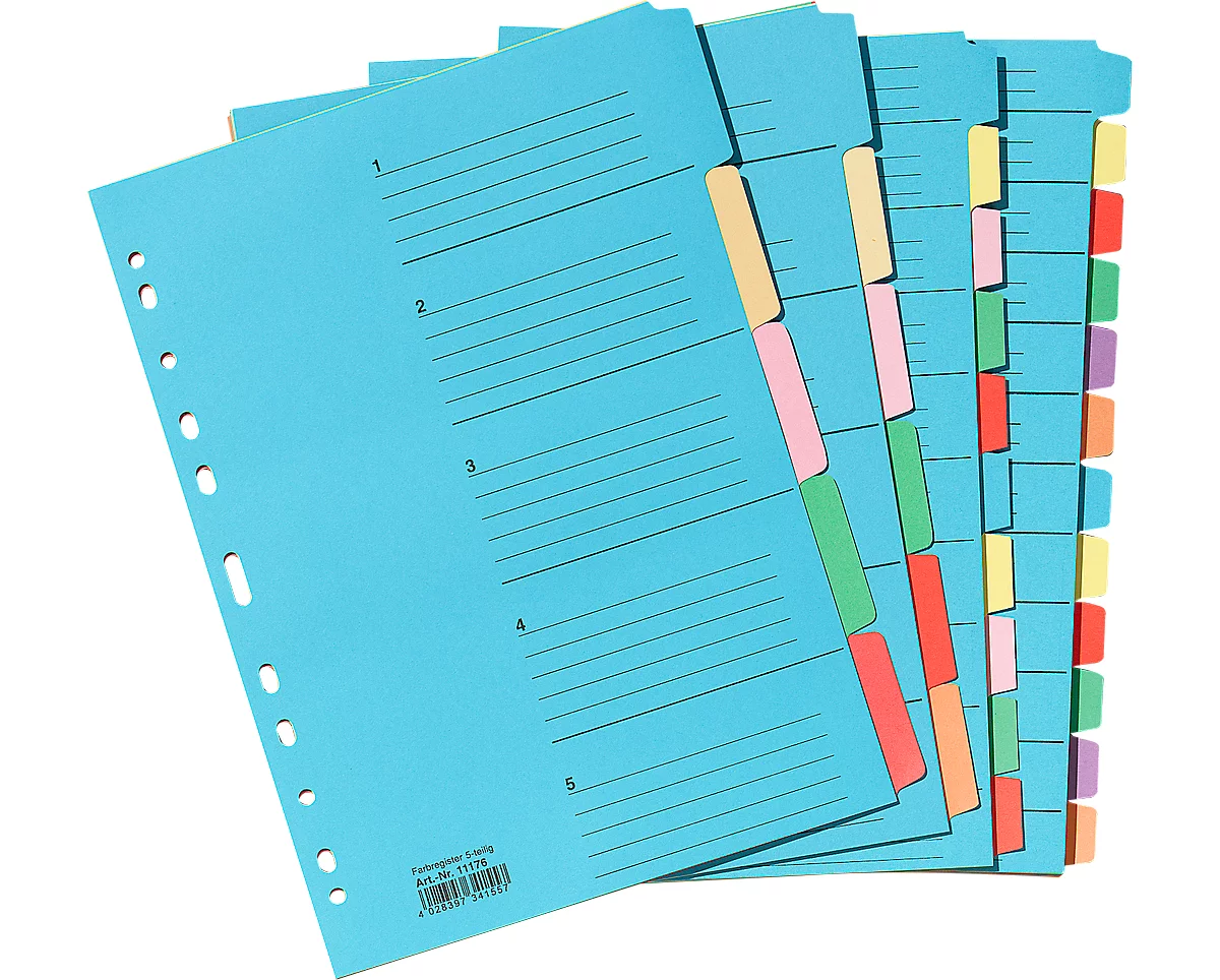 Gekleurde kartonnen indexbladen, per stuk, extra breed, 10 vakken