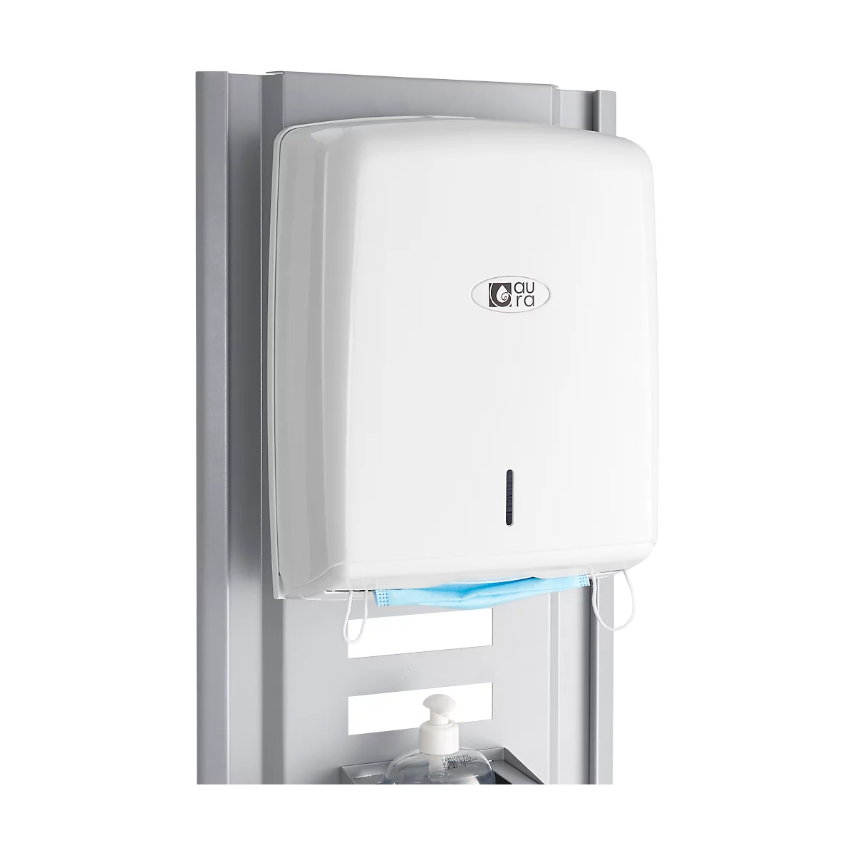 Gelaatsmasker/&#8203;handdoekdispenser voor modulair basishygiënestation, kijkvenster, met adapter, B 280 x D 135 x H 365 mm