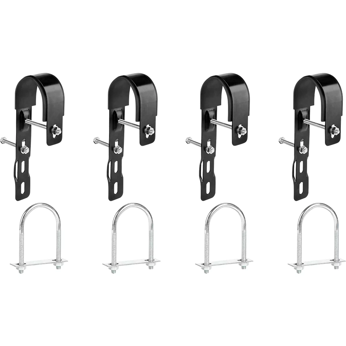 Geländer Set für Balkonkraftwerk HEPA Solar Premium 800, 4 Haken & 4 C-Schellen inkl. Bolzen, Stahl, schwarz