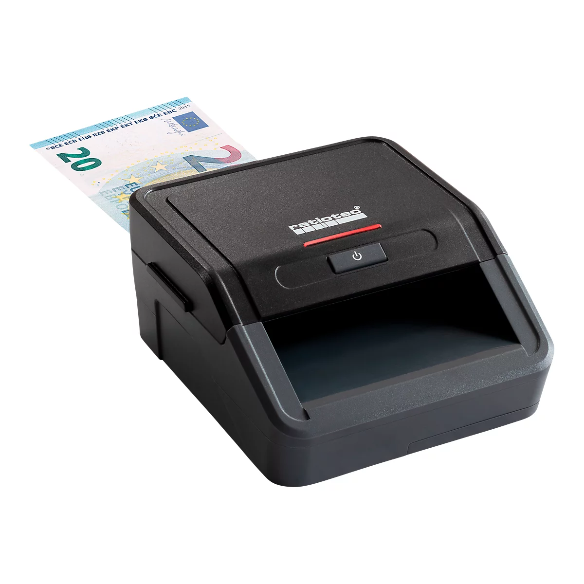 Geldscheinprüfer ratiotec® Smart Protect, EZB-Standard, IR/MG/MT/SD, 3 Währungen, LED-Balkenanzeige & Warnsignal, USB/microSD, Netzkabel, schwarz