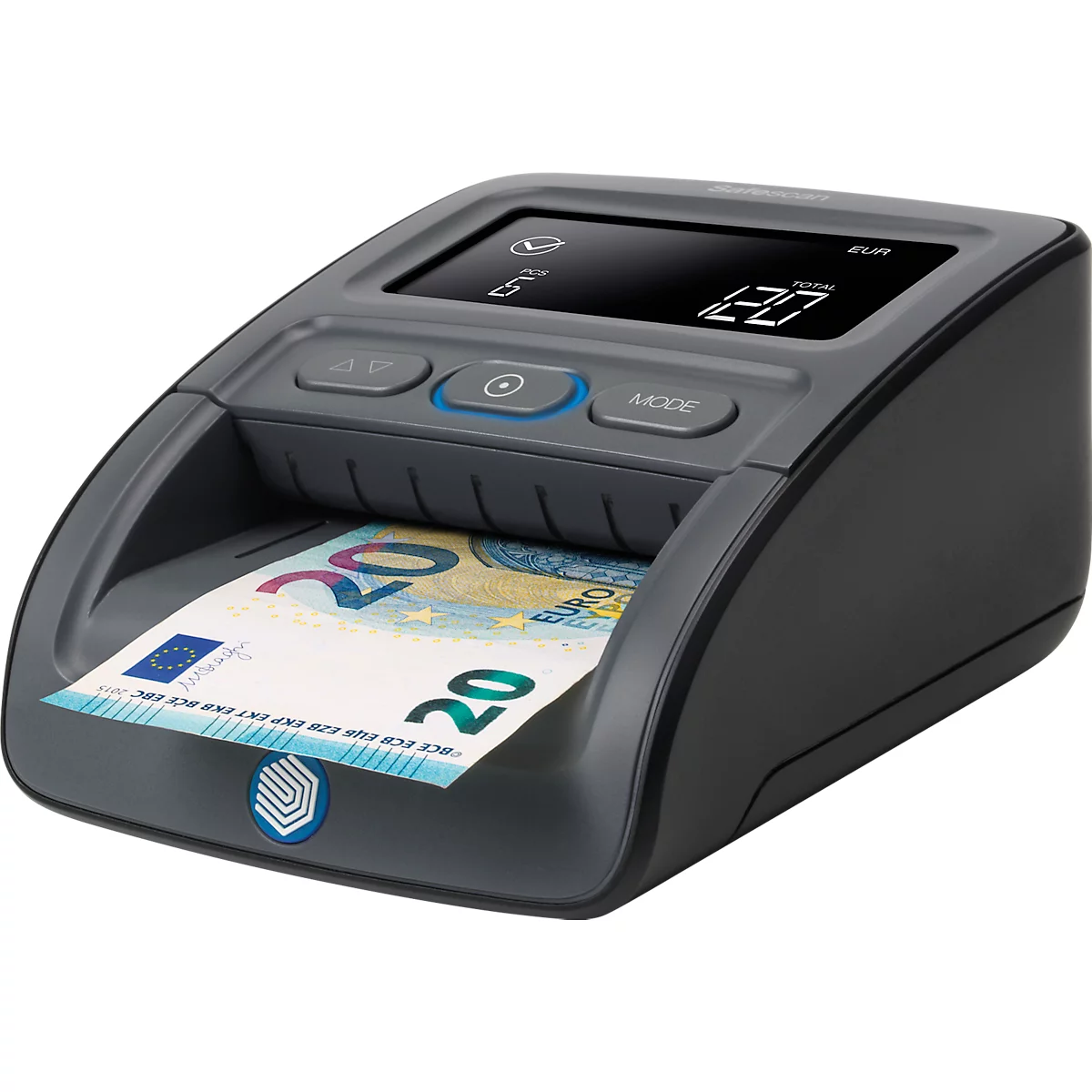Geldscheinprüfer Safescan® 155-S Complete, EZB-getestet, 6 Währungen, 7 Sicherheitsmerkmale, 3,8″ LC-Display, USB/MicroSD, inkl. Akku & Banknotenstapler
