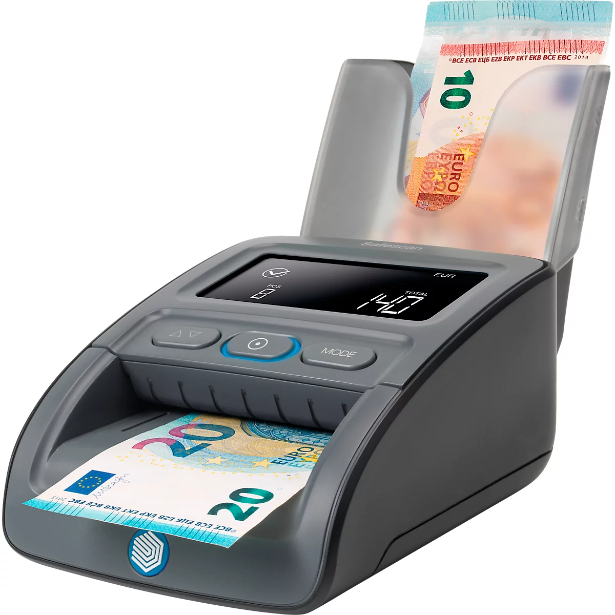 Geldscheinprüfer Safescan® 155-S Complete, EZB-getestet, 6 Währungen, 7 Sicherheitsmerkmale, 3,8″ LC-Display, USB/MicroSD, inkl. Akku & Banknotenstapler