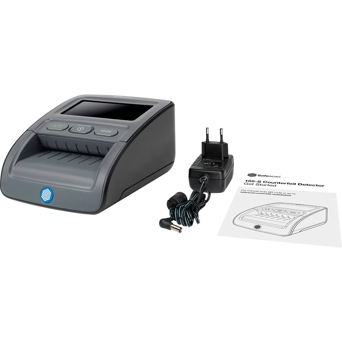 Geldscheinprüfer Safescan® 155-S, zentralbankgetestet, 6 Währungen, 7 Sicherheitsmerkmale, Additionsfunktion, 3,8″ LC-Display, USB/MicroSD, inkl. Akku