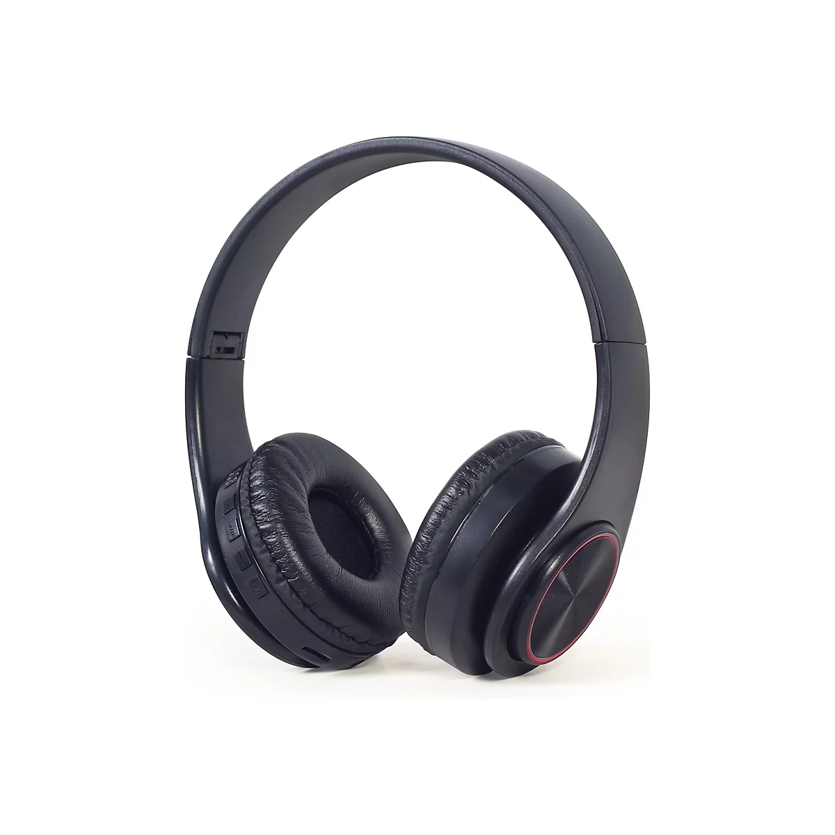 Schwarze kabellose Over-Ear-Kopfhörer mit gepolsterten Ohrmuscheln auf weißem Hintergrund.