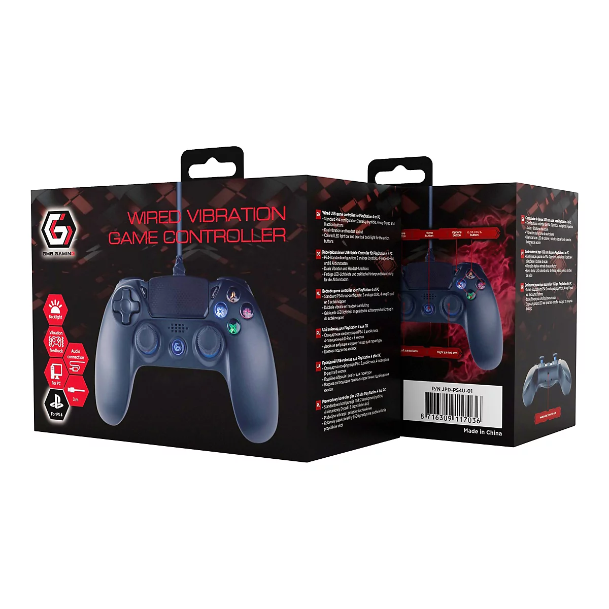 GEMBIRD JPD-PS4U-01 - Game Pad - 8 Tasten - kabelgebunden - Schwarz - für Sony PlayStation 4, PC