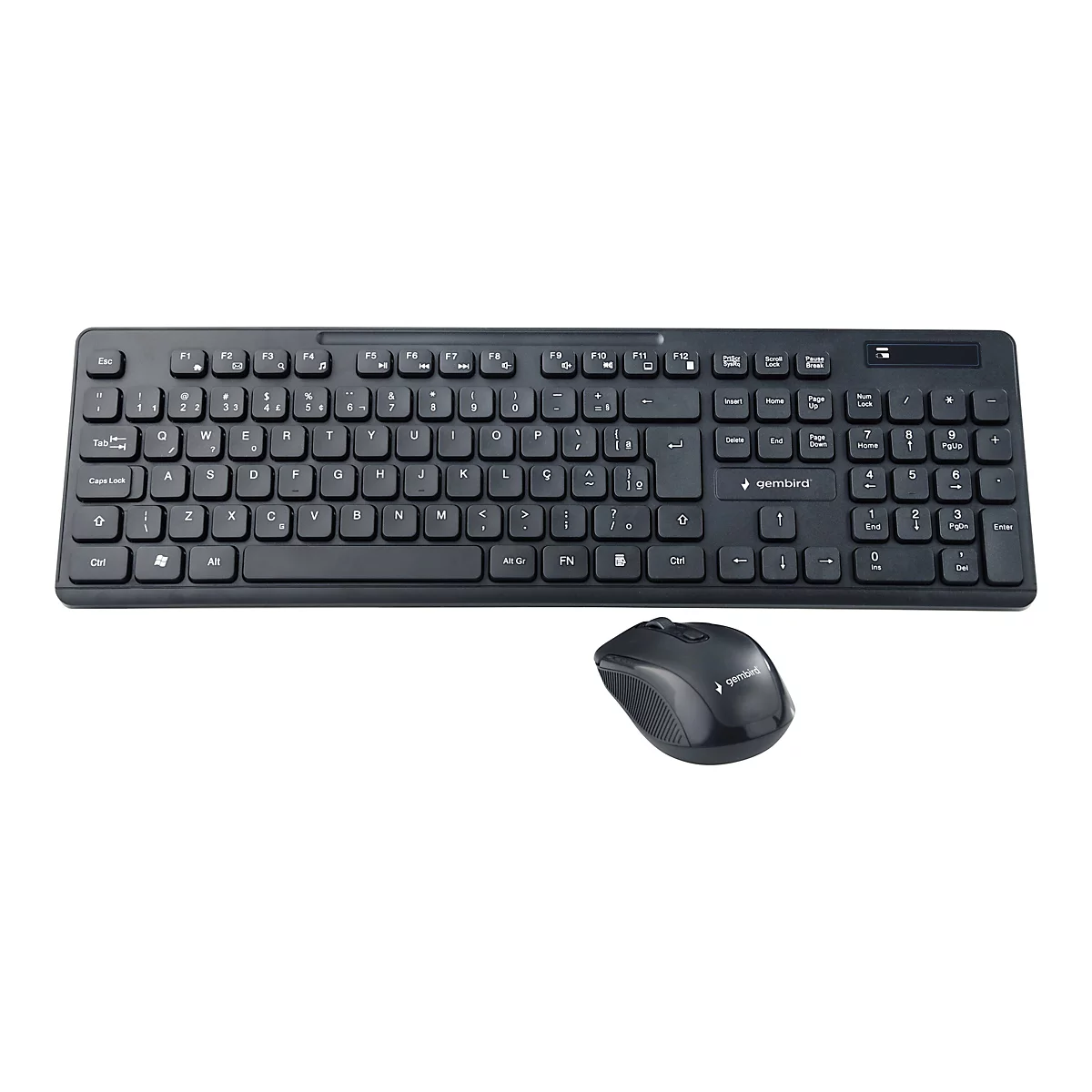 Schwarzes Gembird Tastatur- und Maus-Set vor weißem Hintergrund.