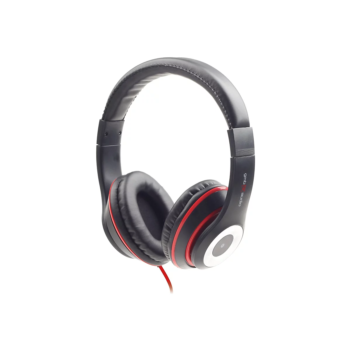 Schwarze Over-Ear-Kopfhörer mit roten Akzenten und weißem Gembird-Logo auf weißem Hintergrund.
