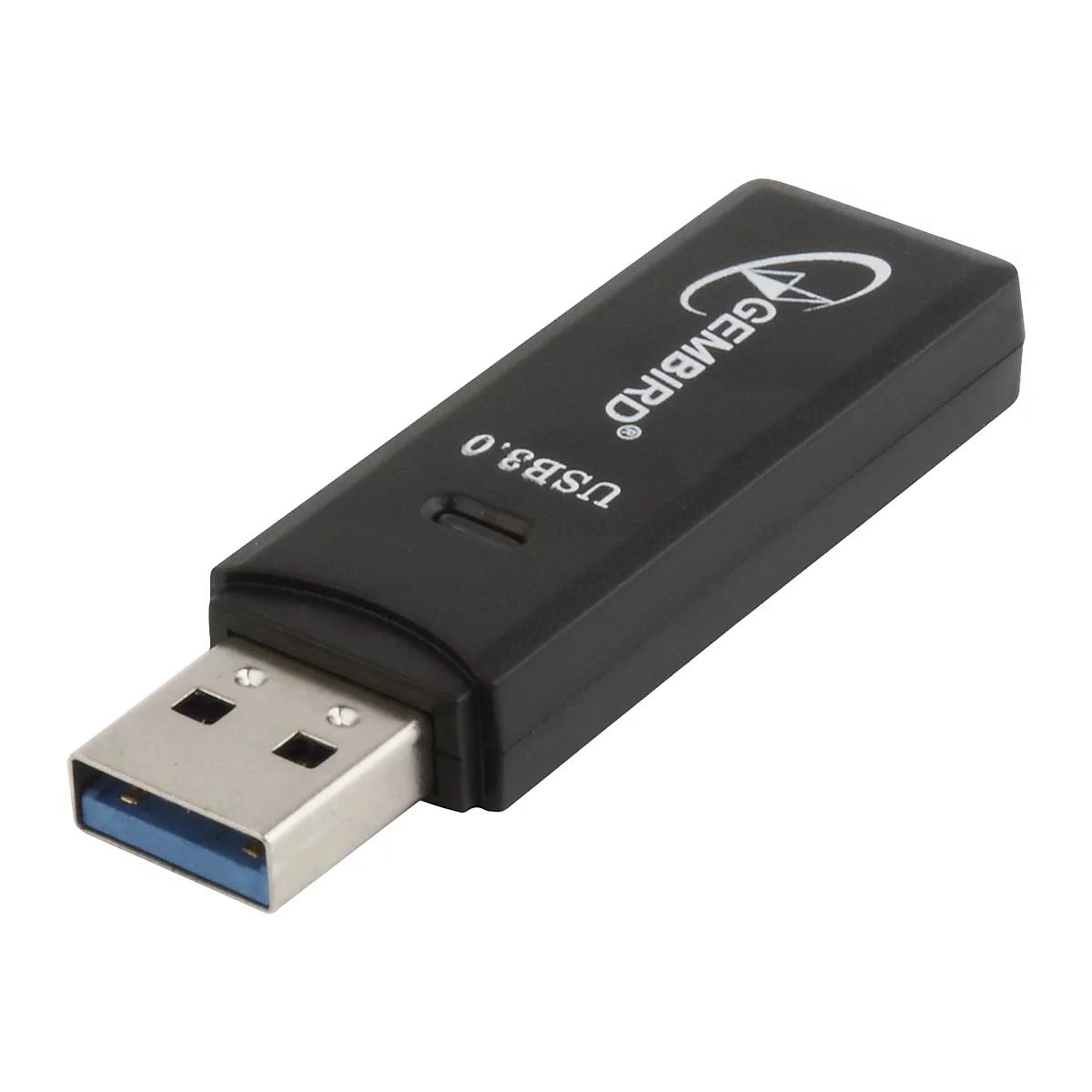 Ein schwarzer USB 3.0-Adapter von Gembird. Der USB-Anschluss ist silberfarben, der Rest des GerÃ¤ts schwarz.