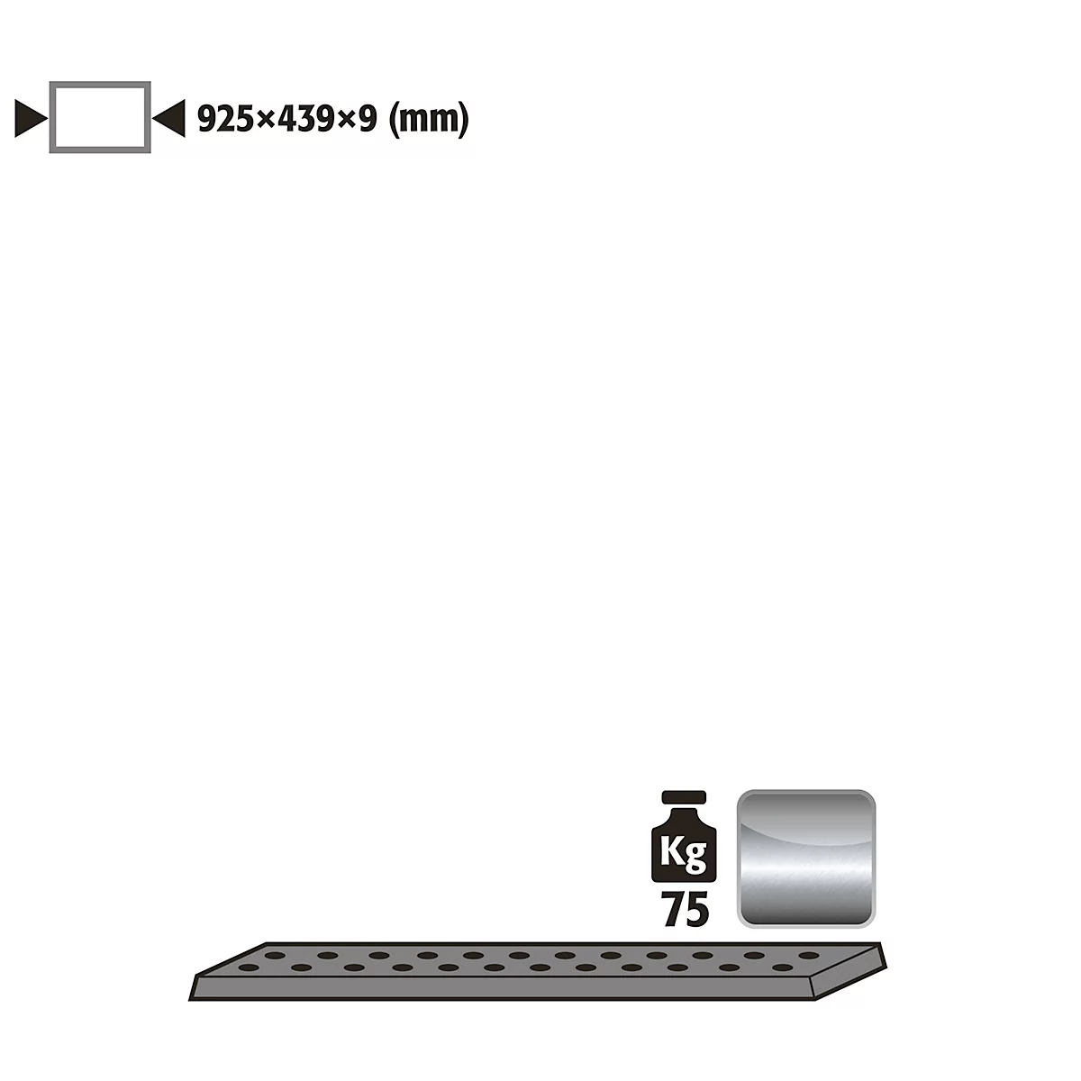 Geperforeerd plaatinzetstuk standaard voor asecos veiligheidskasten van de series UB90 en UB30, roestvrij staal 1.4016, B 925 x D 436 x H 9 mm, tot 75 kg