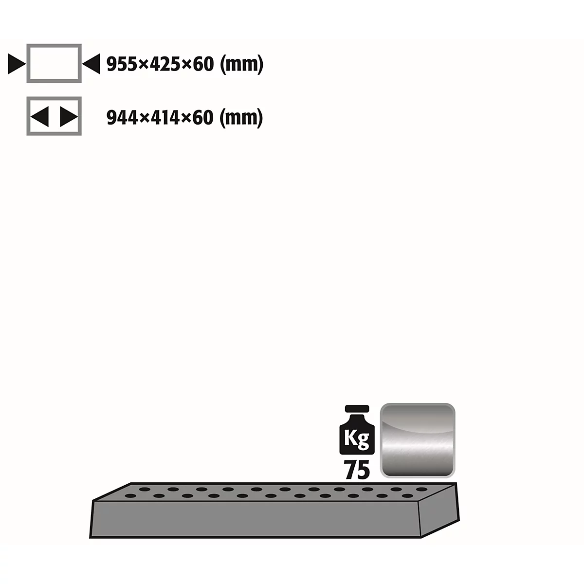 Geperforeerd plaatinzetstuk standaard voor asecos veiligheidskasten van de series UB90 en UB30, roestvrij staal 1.4301, B 955 x D 425 x H 60 mm, tot 75 kg