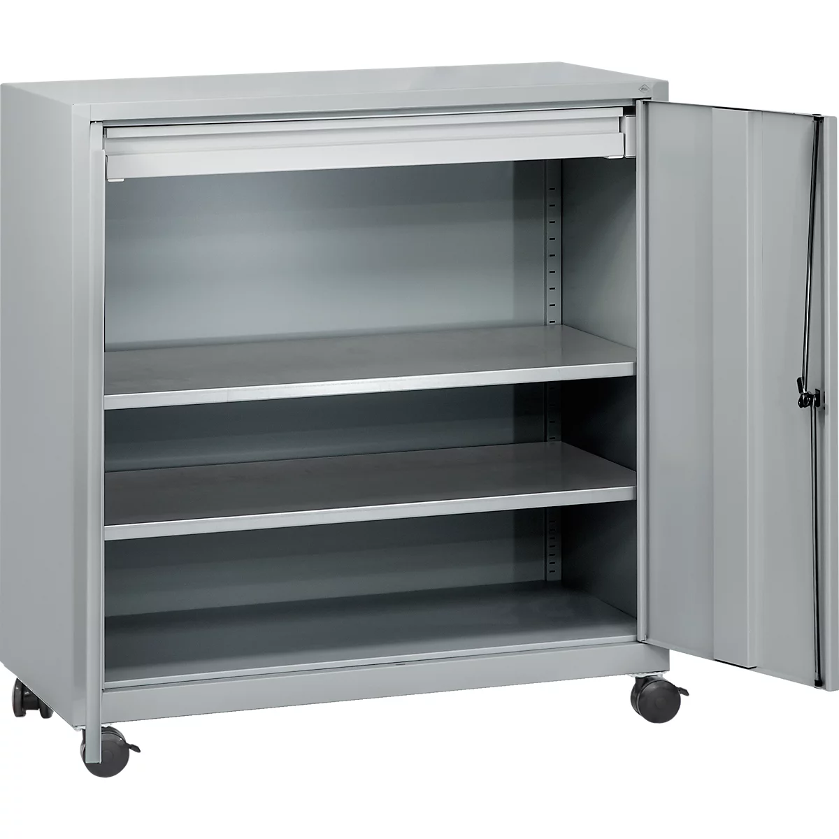 Gereedschapskast, met 4 wielen, 2 legplanken &amp; 1 lade, cilinderslot, B 1000 x D 500 x H 1000 mm, plaatstaal, aluminium wit/blank aluminium
