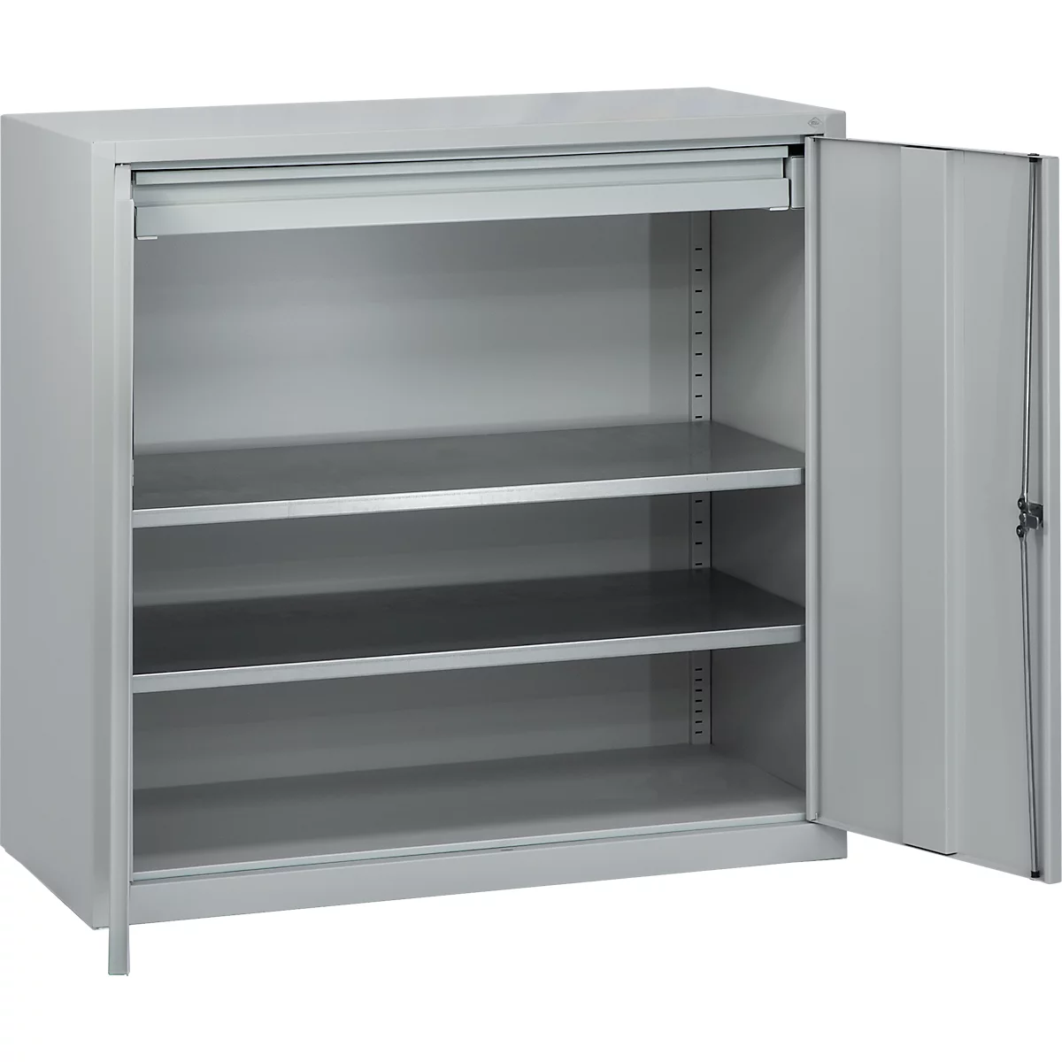 Gereedschapskast, veiligheidsslot, 2 legborden &amp; 1 lade, B 1000 x D 500 x H 1000 mm, plaatstaal, blank aluminium/wit aluminium
