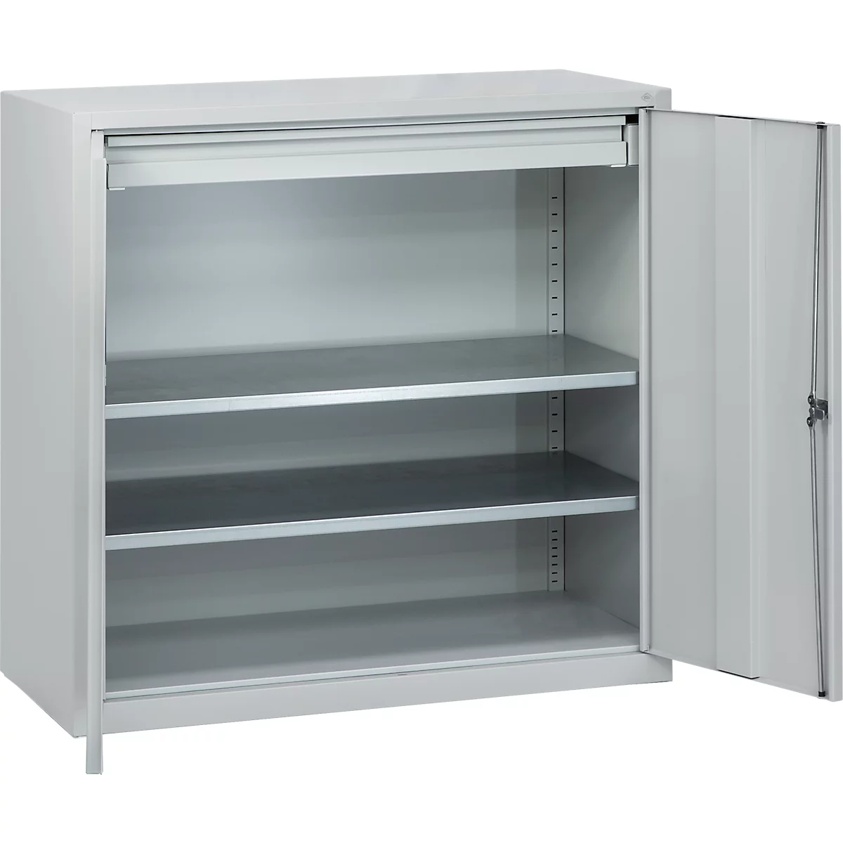 Gereedschapskast, veiligheidsslot, 2 legborden &amp; 1 lade, B 1000 x D 500 x H 1000 mm, plaatstaal, lichtgrijs/lichtgrijs