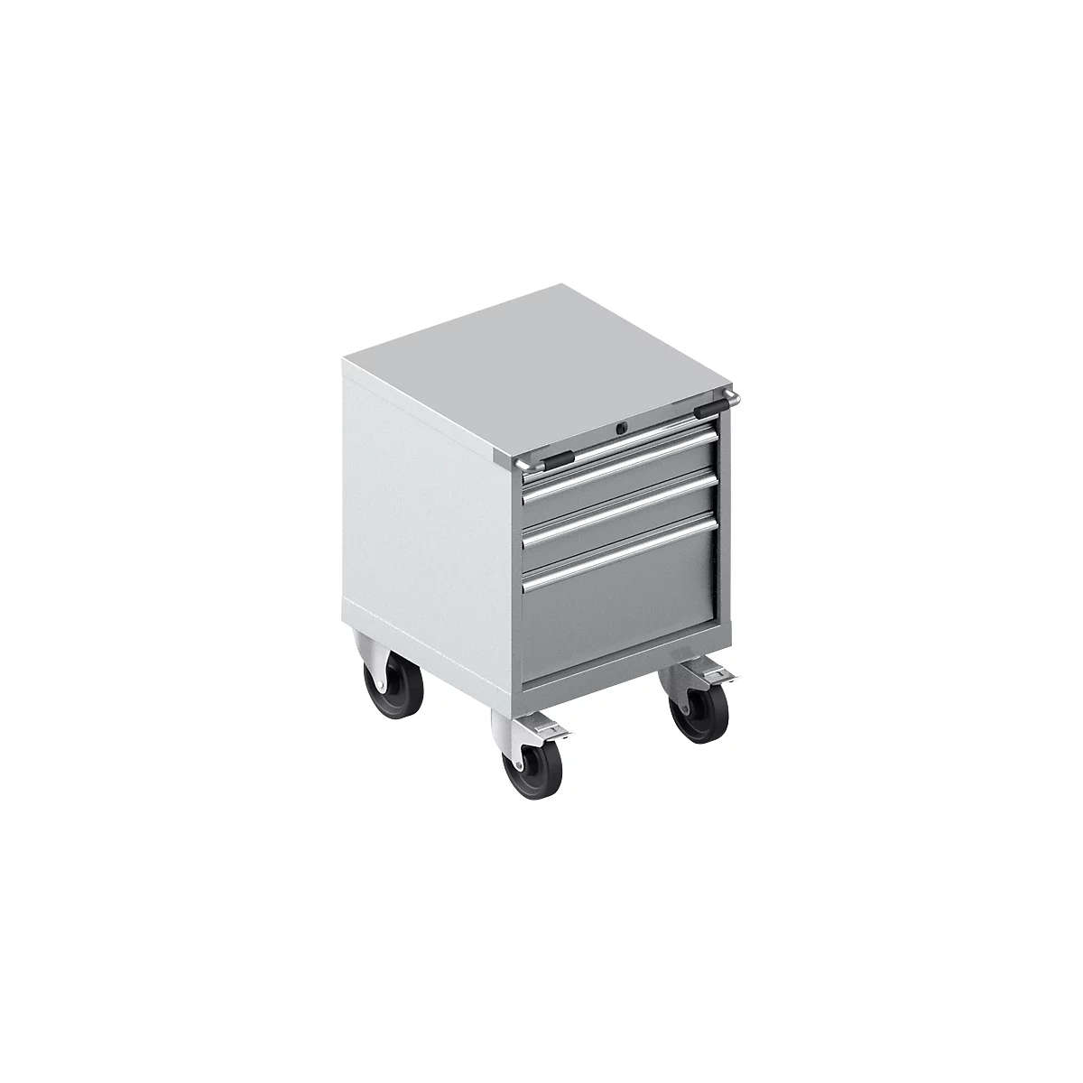 Gereedschapskast verrijdbaar WSK 27-27, 4 laden, H 770 mm, individuele vergrendeling, staal, wit aluminium/wit aluminium, met een breedte van 1,5 cm.