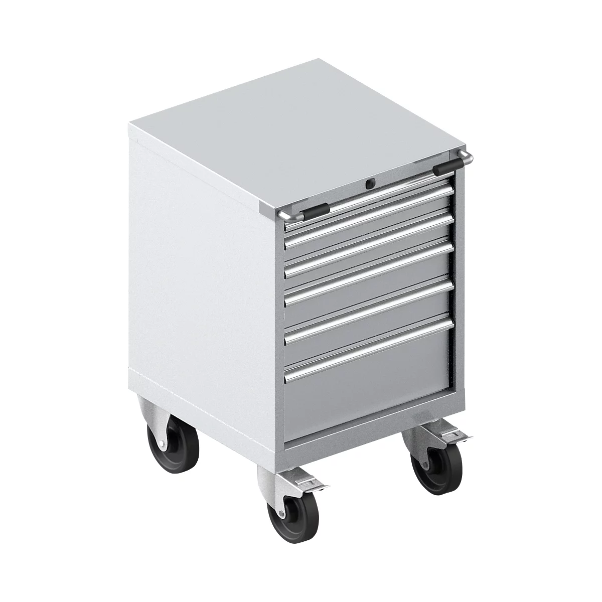 Gereedschapskast verrijdbaar WSK 27-27, 6 laden, H 870 mm, individuele vergrendeling, staal, wit aluminium/wit aluminium, 6 lades, H 870 mm.