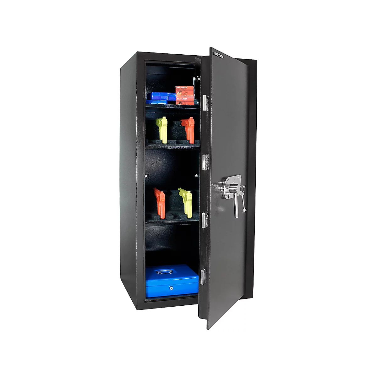 Geschäftstresor Rottner Monaco 120, Doppelbartschloss, B 600 x T 500 x H 1200 mm, Stahl, schwarz