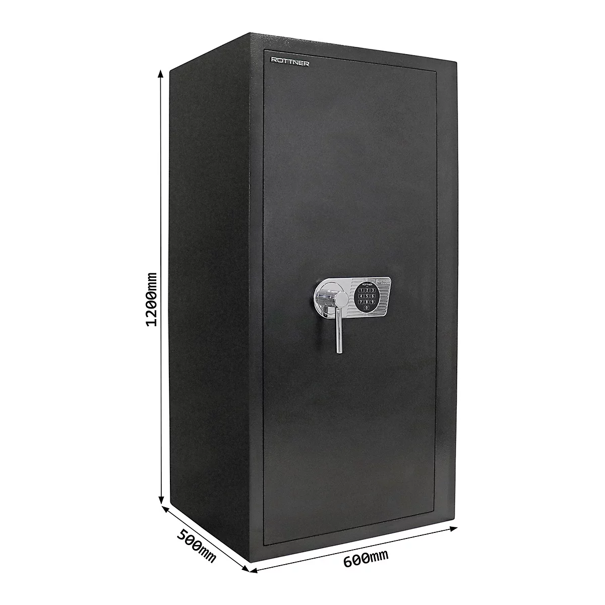 Geschäftstresor Rottner Monaco 120, Elektronikschloss, B 600 x T 500 x H 1200 mm, Stahl, schwarz