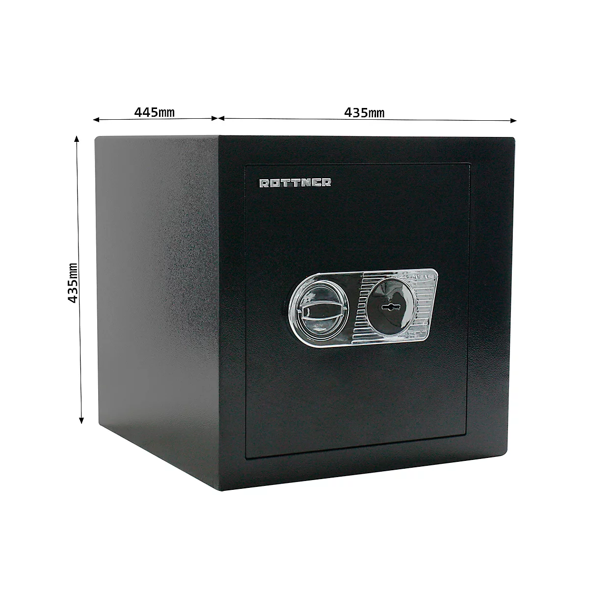 Geschäftstresor Rottner Monaco 45, Doppelbartschloss, B 435 x T 445 x H 435 mm, Stahl, schwarz