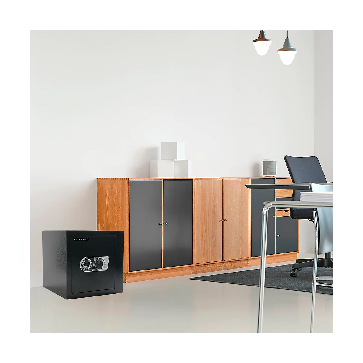 Geschäftstresor Rottner Monaco 45, Doppelbartschloss, B 435 x T 445 x H 435 mm, Stahl, schwarz