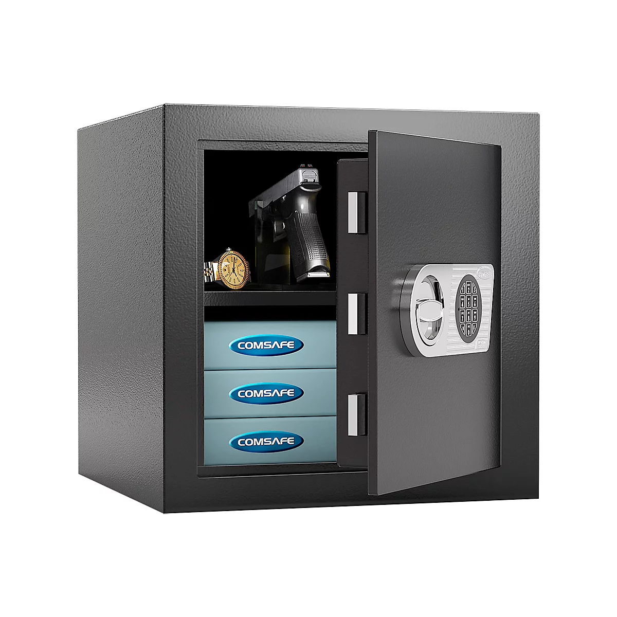 Geschäftstresor Rottner Monaco 45, Elektronikschloss, B 435 x T 445 x H 435 mm, Stahl, schwarz