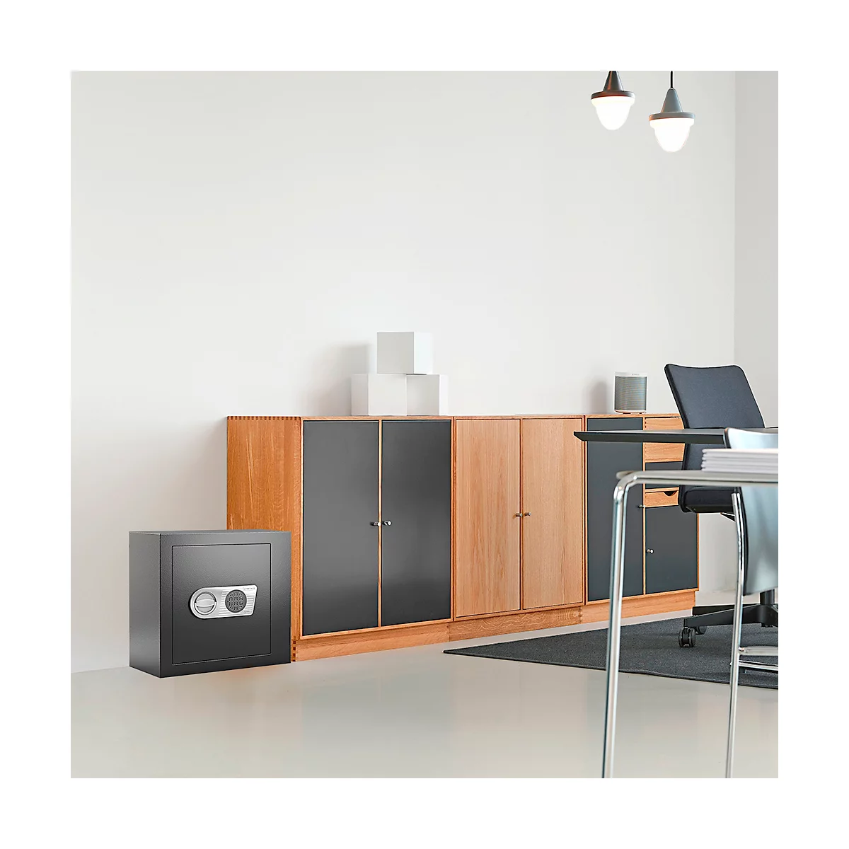 Geschäftstresor Rottner Monaco 45, Elektronikschloss, B 435 x T 445 x H 435 mm, Stahl, schwarz