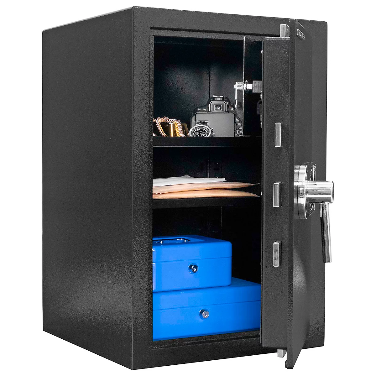 Geschäftstresor Rottner Monaco 65, Elektronikschloss, B 435 x T 445 x H 655 mm, Stahl, schwarz