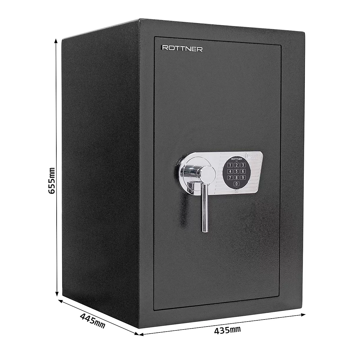 Geschäftstresor Rottner Monaco 65, Elektronikschloss, B 435 x T 445 x H 655 mm, Stahl, schwarz