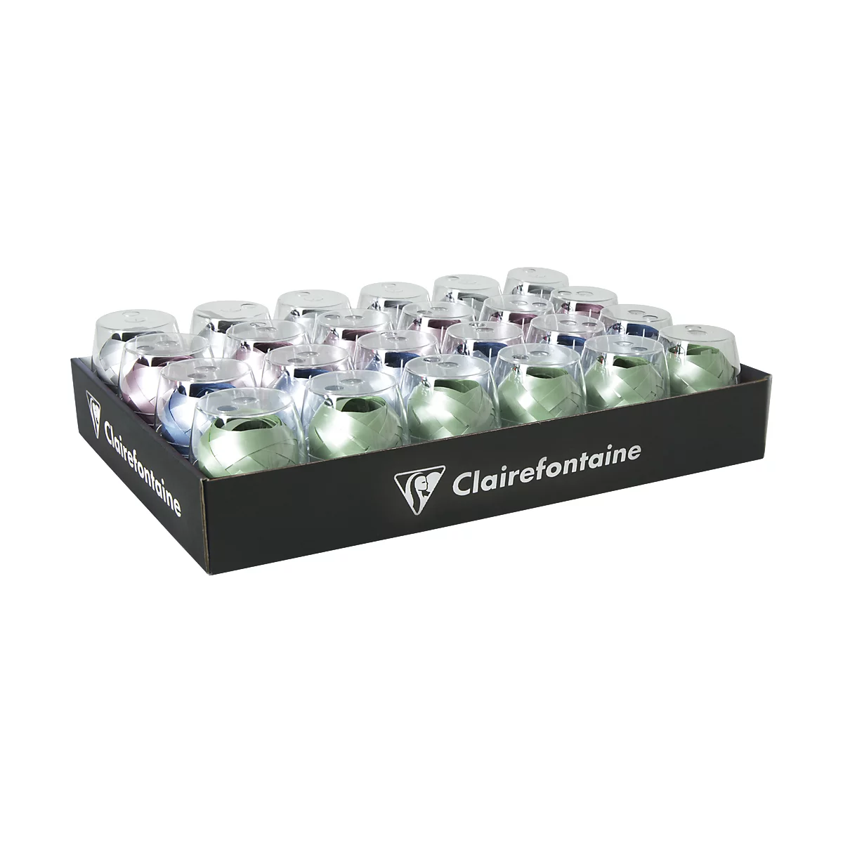 Geschenkbänder Clairefontaine Ringelband, 24 Stk., 10m x 7mm, perlmutt, farblich sortiert