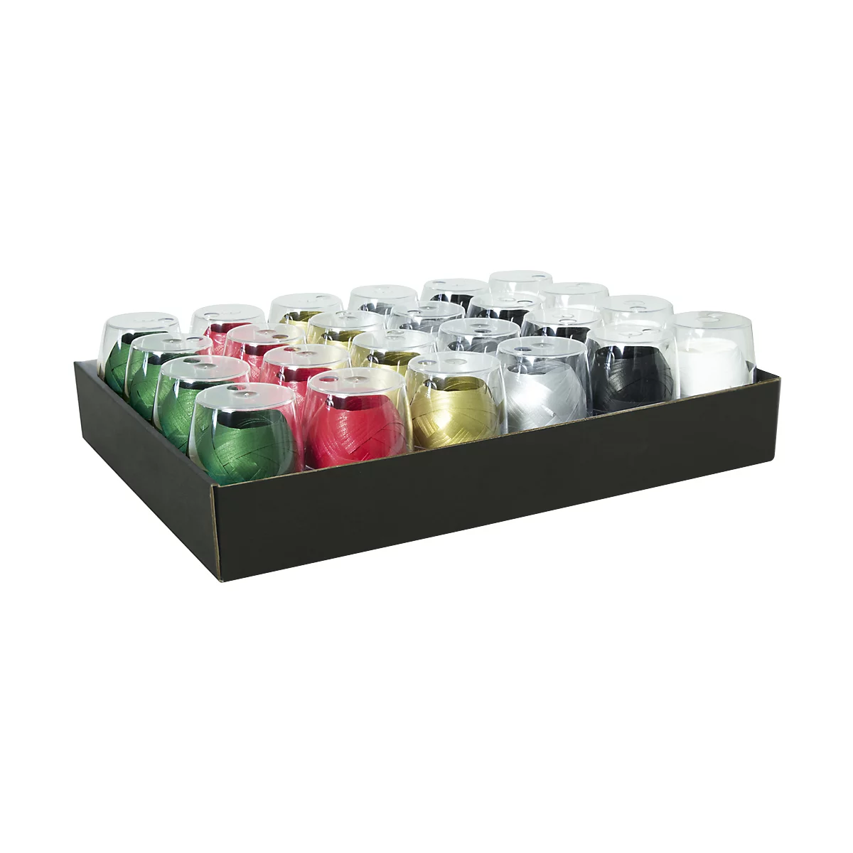 Geschenkband für Weihnachten CLAIREFONTAINE, L 10 m x B 7 mm, Polypropylen, matt, farbsortiert, 24 Eiknäuel