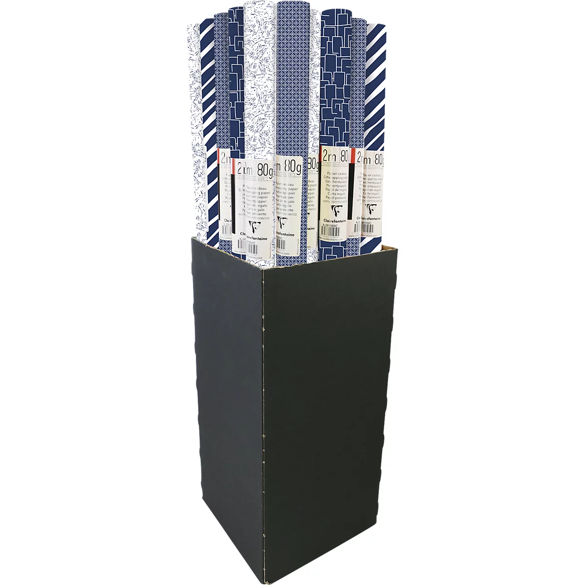 Geschenkpapier CLAIREFONTAINE Excellia Men in Blue, 30 Rollen, 200 × 70 cm, blau-weiss, 80g/m²